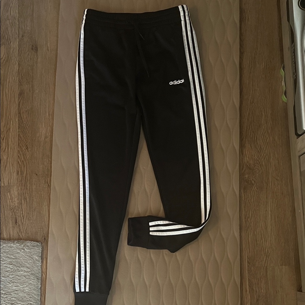 Adidas Black Leggings with Dual White Stripes
